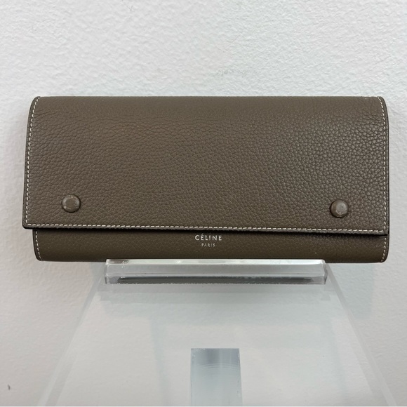 CELINE Calfskin Leather SOURIS Yellow Large Flap Multifunction Long Wallet - Picture 1 of 16